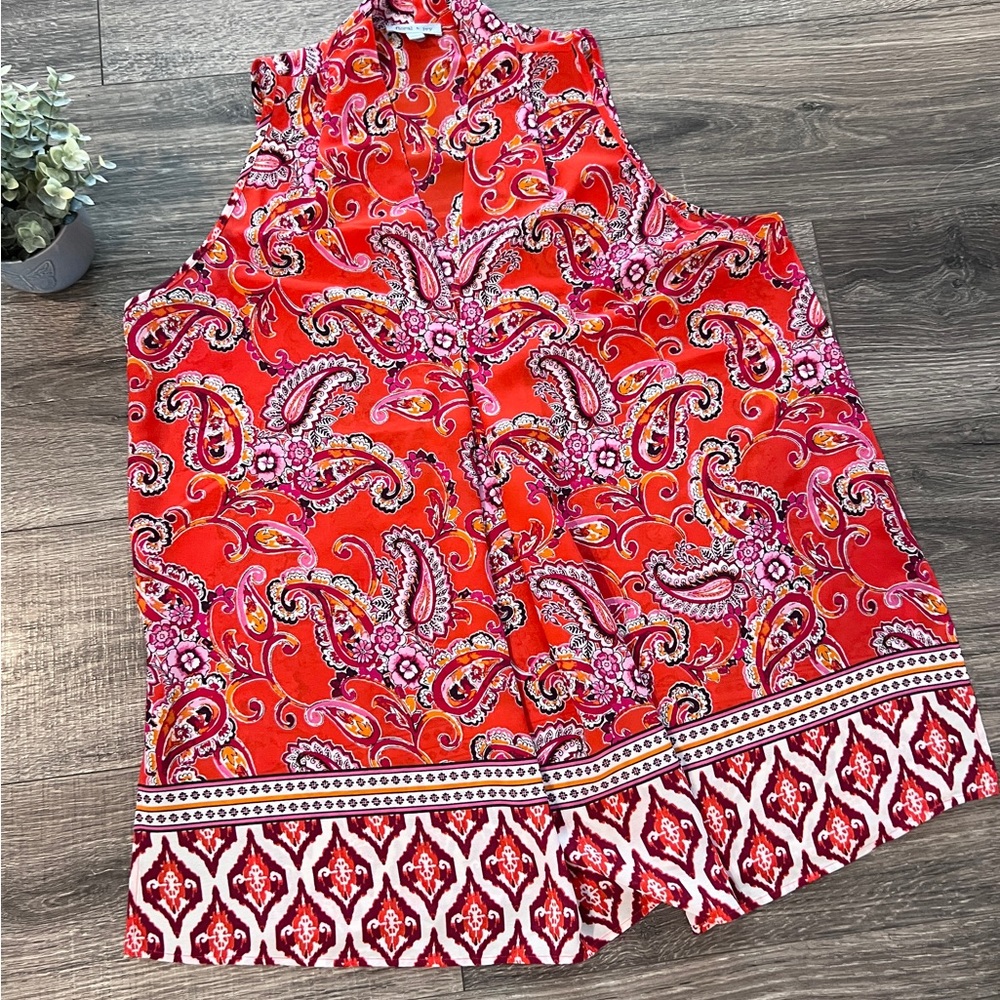 Floral & Ivy Sleeveless Vibrant Paisley Lightweight Longer Length Boho Top L